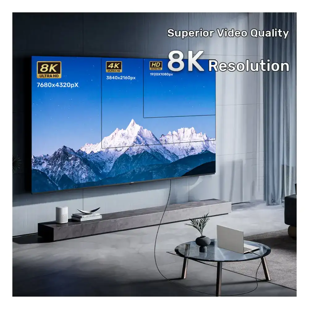 Unitek Fiber Optic 8K HDMI 2.1 Cable, 8K 60Hz, 4K 120Hz & 144Hz, 48Gbps, HDR10, eARC, ALLM, Lossless Long Distance, Gold-Plated, Slim 4.6mm, Black - C11085GY01-10M - Image 6