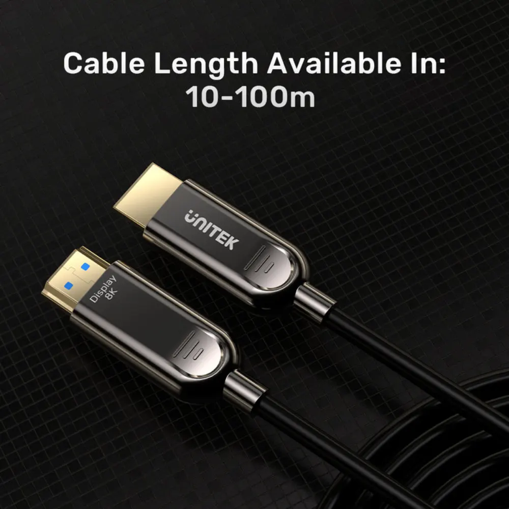 Unitek Fiber Optic 8K HDMI 2.1 Cable, 8K 60Hz, 4K 120Hz & 144Hz, 48Gbps, HDR10, eARC, ALLM, Lossless Long Distance, Gold-Plated, Slim 4.6mm, Black - C11085GY01-10M - Image 8