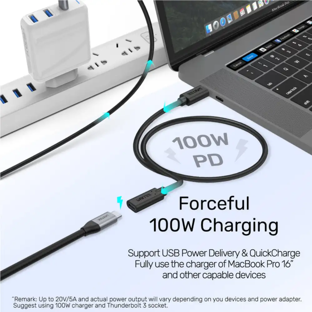Unitek Full-Featured USB-C Extension Cable, 4K 60Hz Video, 100W PD, 10Gbps USB 3.2 Gen2, Male to Female, For Nintendo Switch & USB-C Devices, Black - C14086BK - Image 6