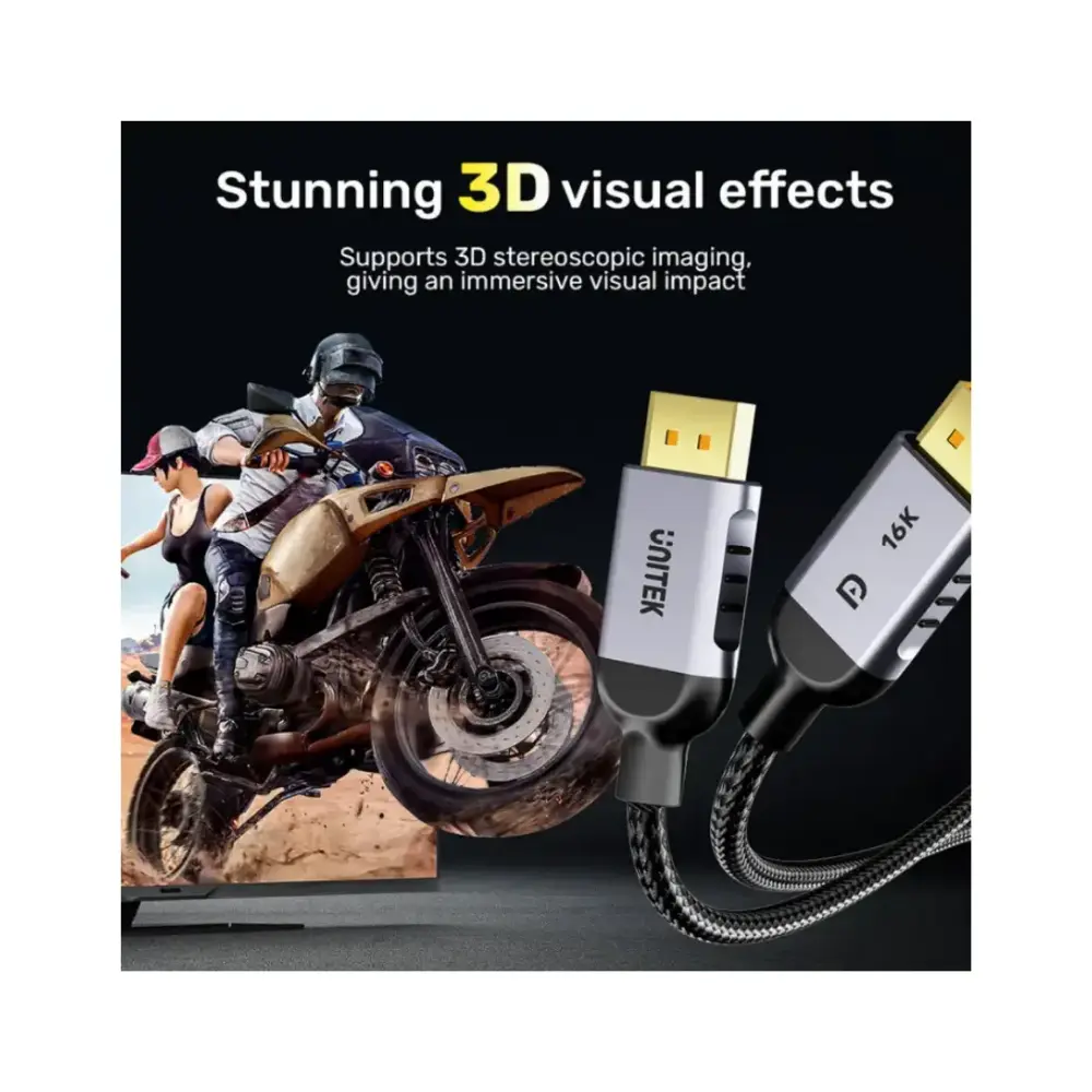 Unitek Gaming 8K 120Hz DisplayPort 2.1 Cable 3M, 80Gbps, 16K 60Hz DSC, 4K 240Hz, Dynamic HDR, HDCP 2.2, EMI Shielding, Gold-Plated, Aluminium, Space Grey - C1626GY01-3M - Image 7