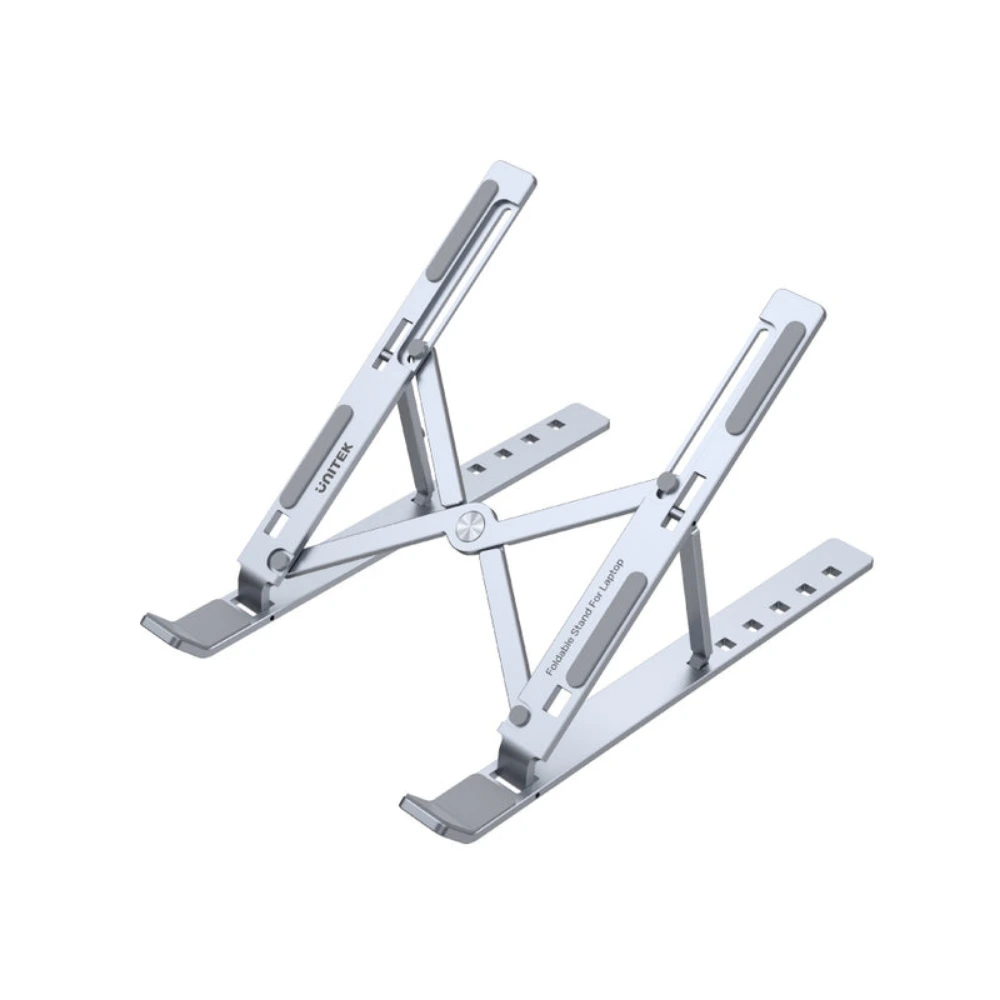 Unitek Mechanical Foldable Laptop Stand, 6-Level Adjustable Tilt, Aluminium Alloy, Anti-Skid Pads, Ventilated Cooling Design, Portable with Carry Bag, Silver - OT155SL