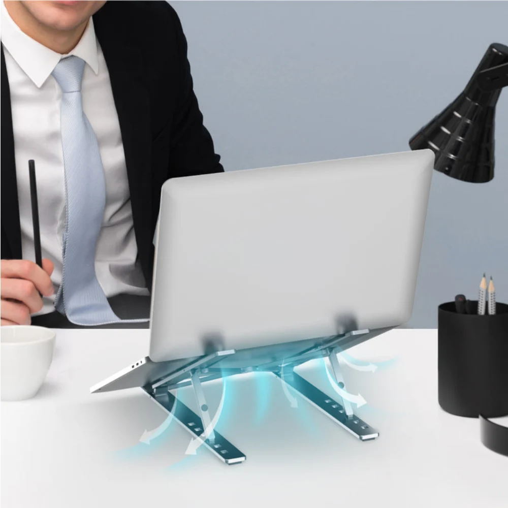 Unitek Mechanical Foldable Laptop Stand, 6-Level Adjustable Tilt, Aluminium Alloy, Anti-Skid Pads, Ventilated Cooling Design, Portable with Carry Bag, Silver - OT155SL - Image 8
