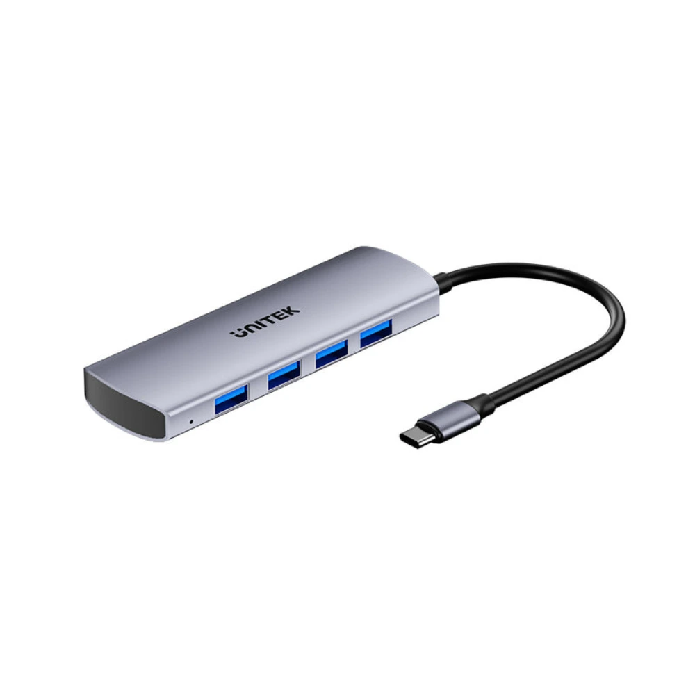 Unitek uHUB Q4 4-in-1 10Gbps USB-C Hub, 4 x USB-A 10Gbps Ports, USB-C 5V 3A Power Input, Aluminium Ergonomic Design, 30cm Cable, Mac & Windows, Space Grey - H1112EGY01