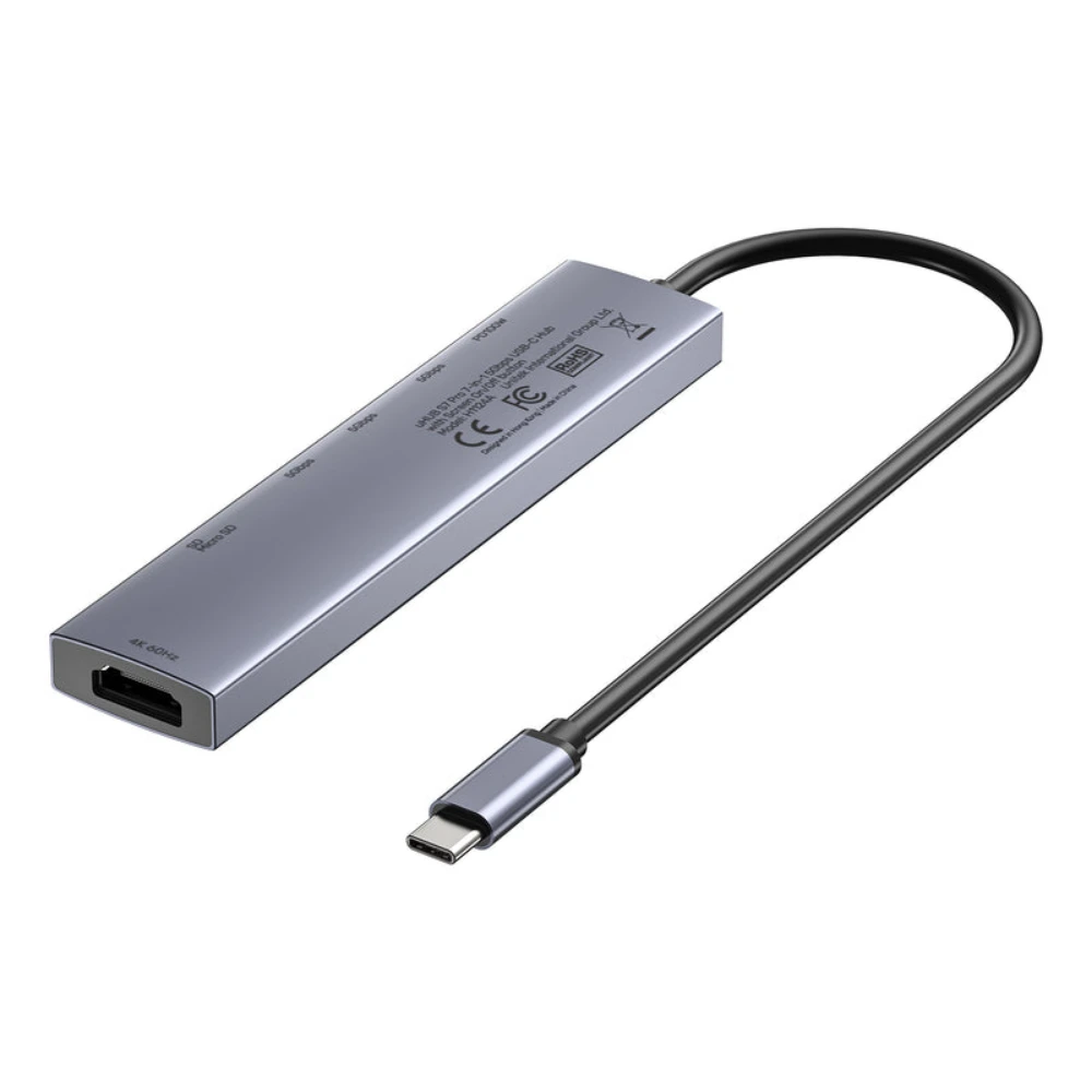 Unitek uHUB S7 Pro 7-in-1 USB-C Hub, One-Touch Screen On & Off Button, HDMI 4K 60Hz, 100W PD, SD & Micro SD Reader, 2 x USB-A 5Gbps, Aluminium, Space Grey - H1124AGY01 - Image 10