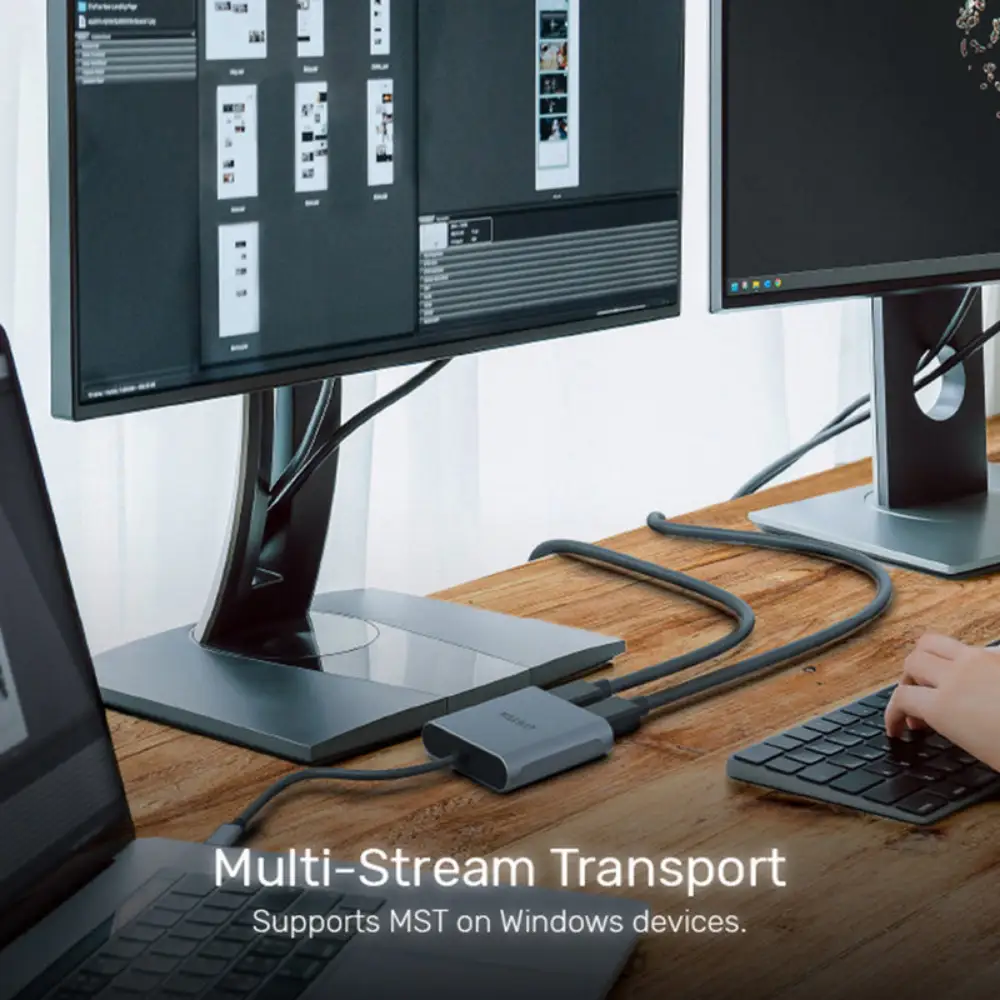 Unitek USB-C to Dual DisplayPort Adapter, 8K 30Hz Single or Dual 4K 60Hz, MST & SST, DP Alt Mode, Thunderbolt 3 Compatible, Aluminium, Bus Powered, Space Grey - V1404A - Image 4
