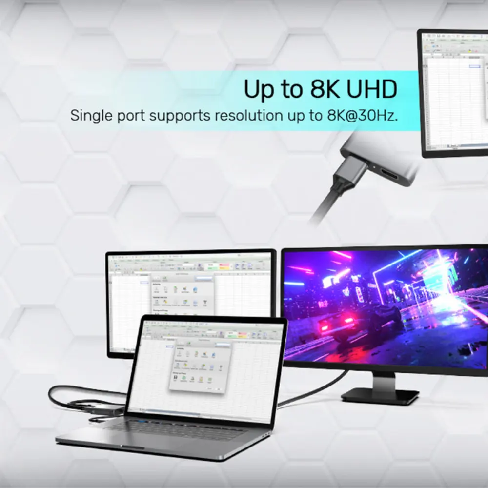 Unitek USB-C to Dual DisplayPort Adapter, 8K 30Hz Single or Dual 4K 60Hz, MST & SST, DP Alt Mode, Thunderbolt 3 Compatible, Aluminium, Bus Powered, Space Grey - V1404A - Image 5