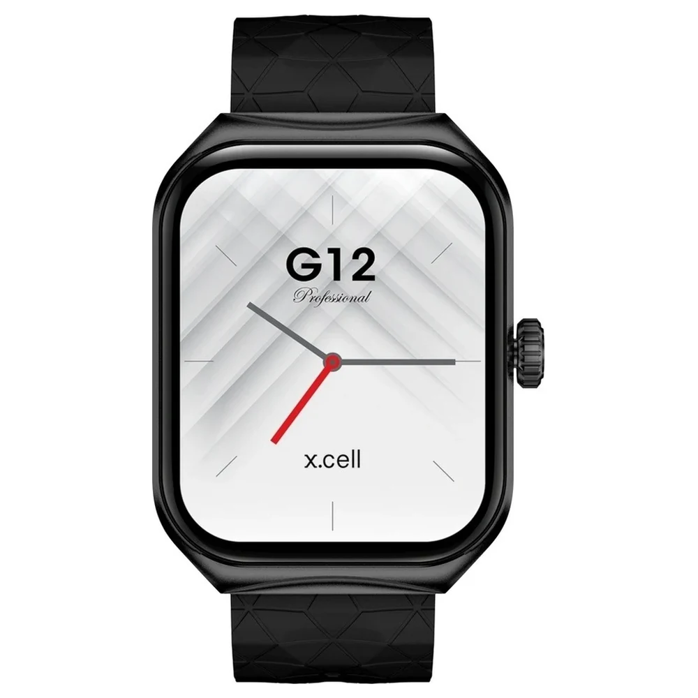 Xcell G12 Professional Smart Watch with 2.01-Inch HD Touchscreen, Bluetooth Calling, Heart Rate and SpO2 Monitoring, 100+ Sports Modes, IP67, Black Frame with Black Silicone Strap - XL-WCH-G12-BFBS