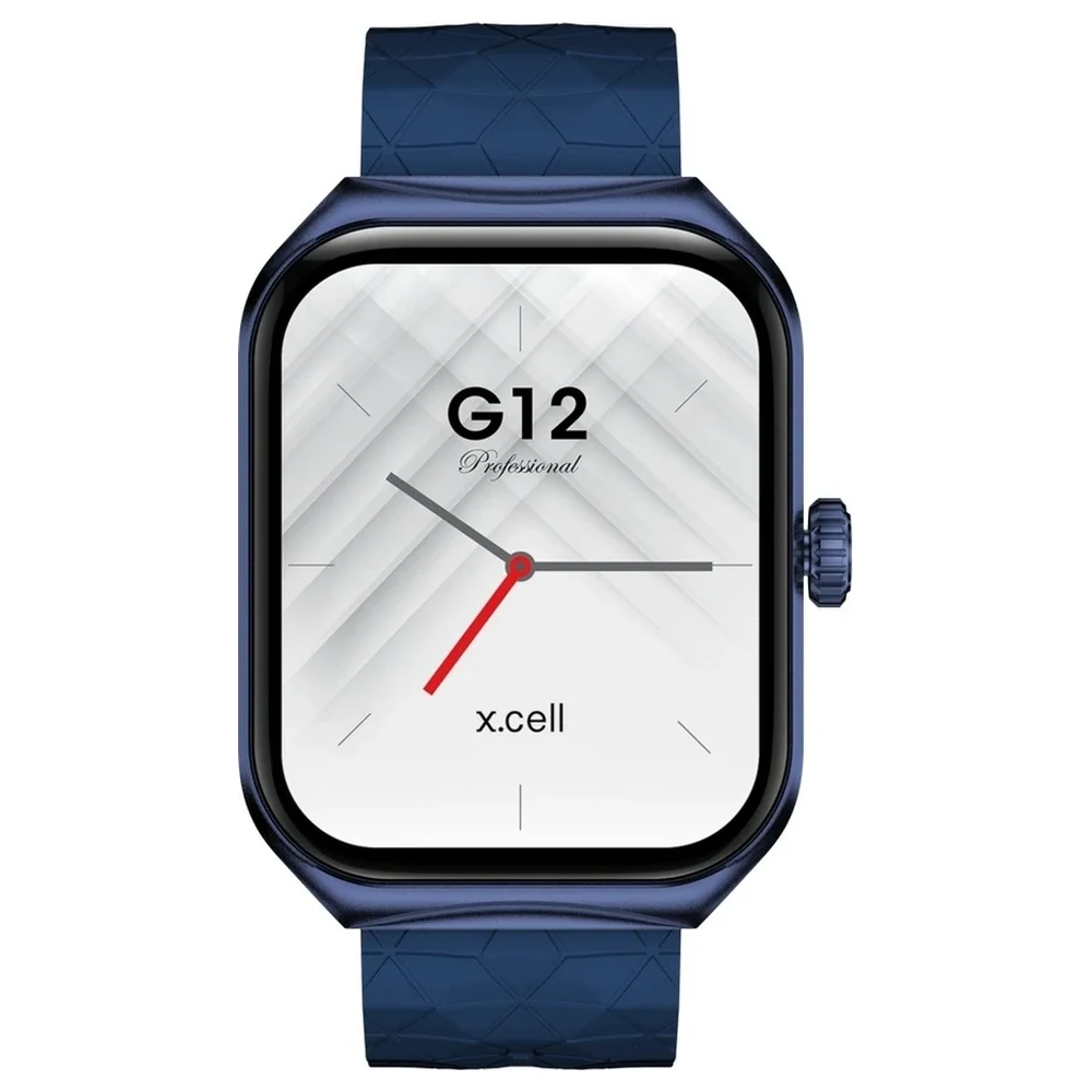 Xcell G12 Professional Smart Watch with 2.01-Inch HD Touchscreen, Bluetooth Calling, Heart Rate and SpO2 Monitoring, 100+ Sports Modes, IP67, Blue Frame with Blue Silicone Strap - XL-WCH-G12-BLFBLS