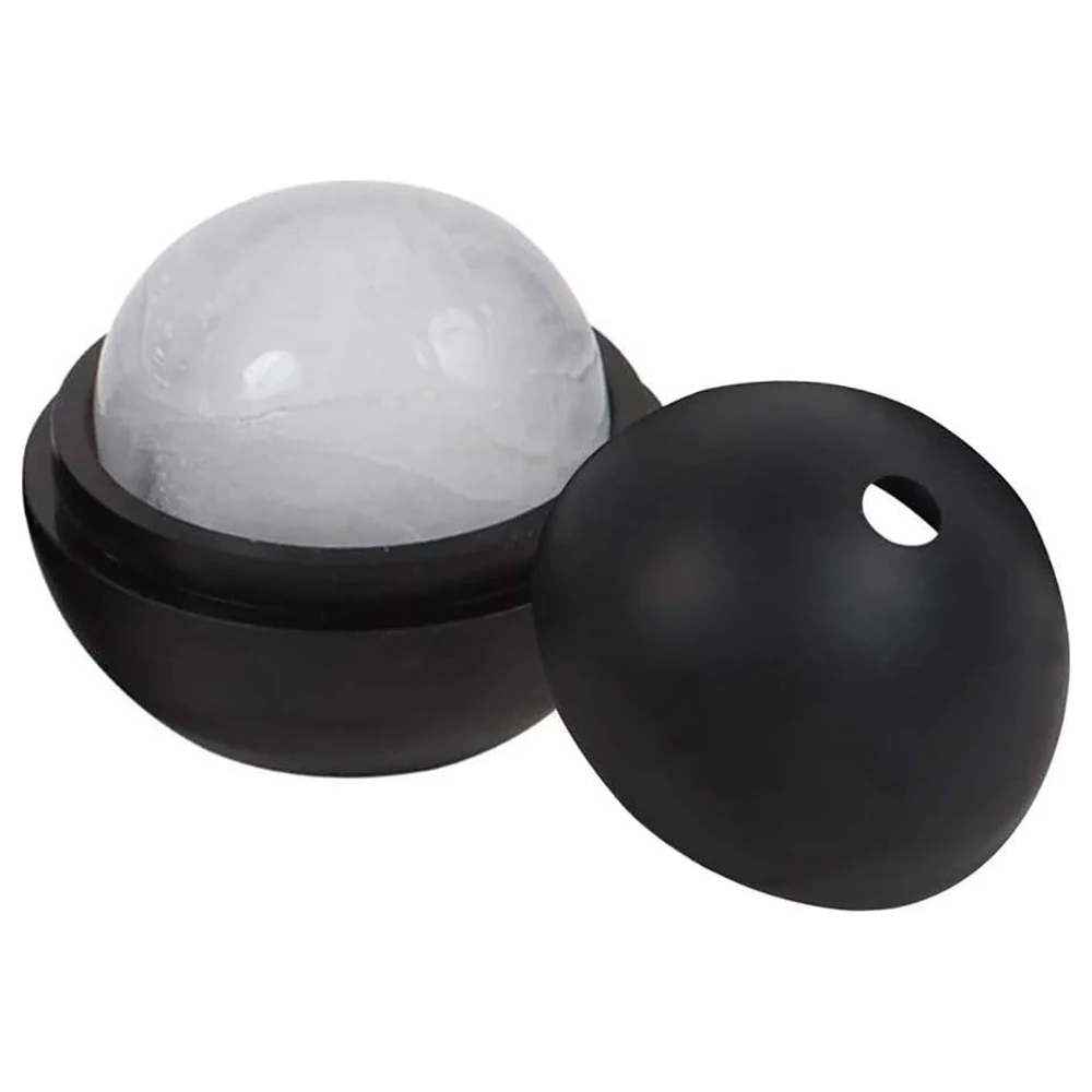 AGAWA Silicone Ice Ball Mold 2 Pack, 7.5 cm Round Sphere Ice Maker with Built-In Funnel Fill Hole for Whiskey and Cocktails, Black