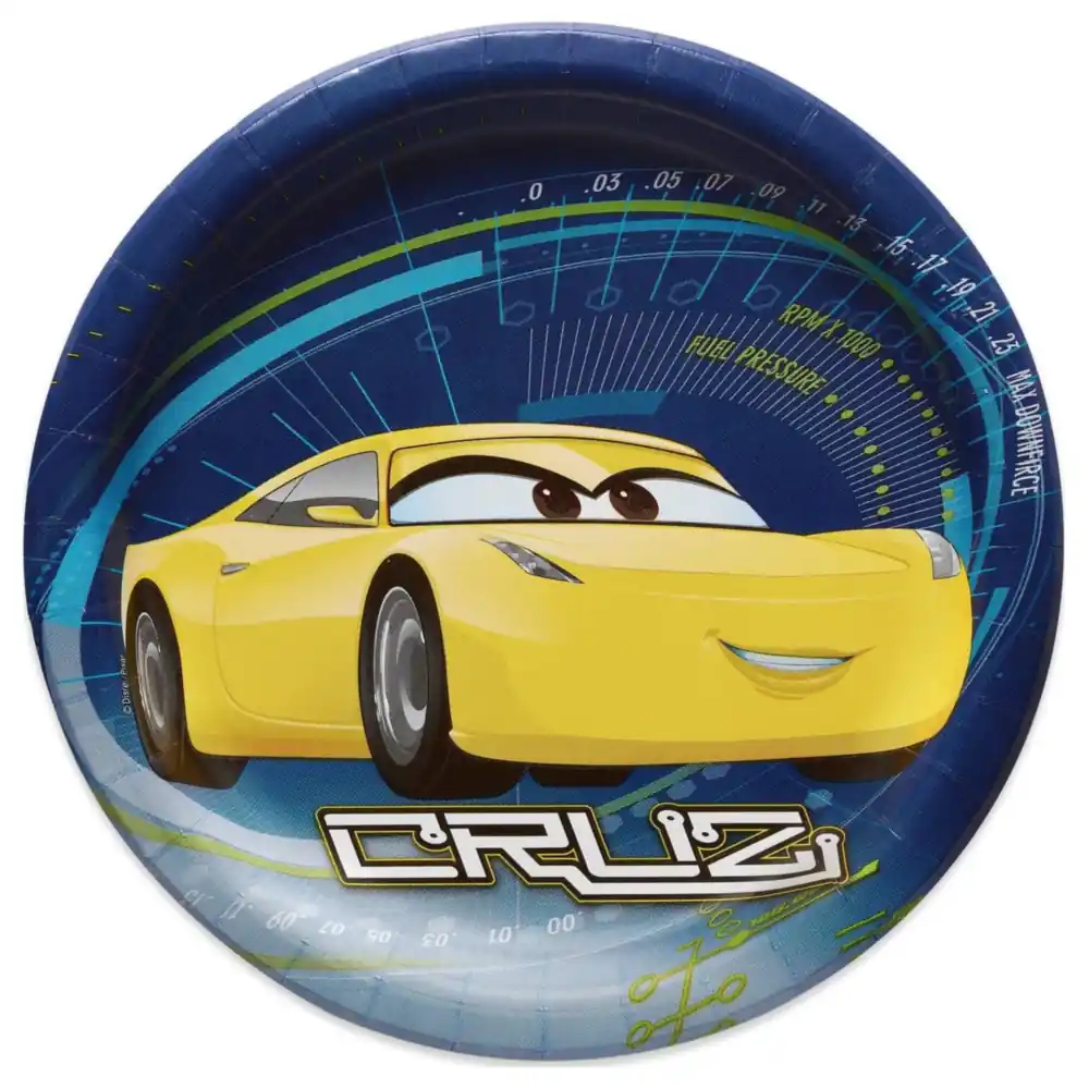 American Greetings Disney Pixar Cars 3 Paper Party Plates 7 in Round Dessert Plates with Cruz Ramirez Design, Pack of 8