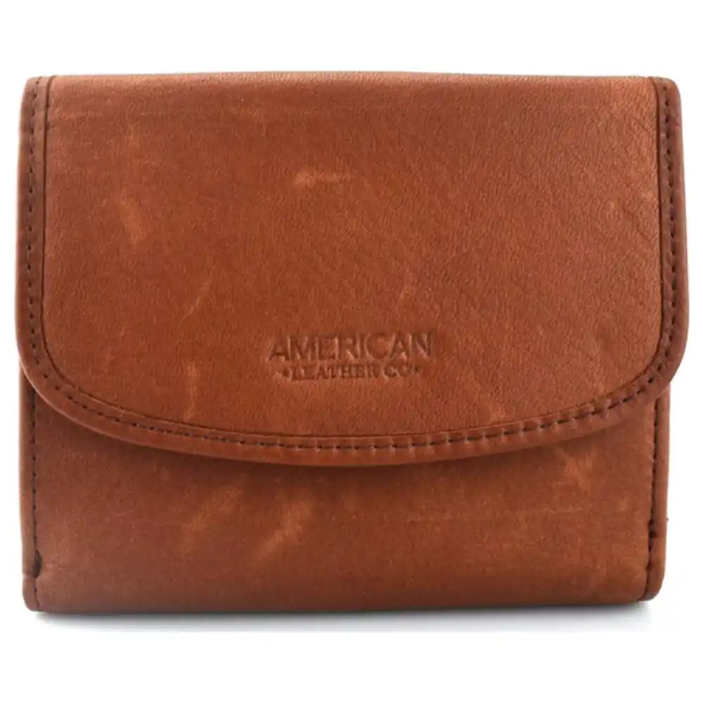 American Leather Co. Women's Leather Flap Wallet with 12 Card Slots, 2 Bill Compartments and Snap Closure in Gift Box, Dark Brown