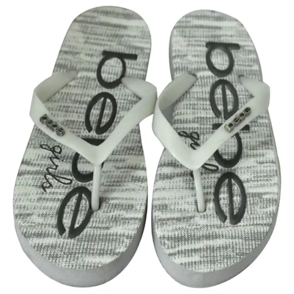 Bebe Girls Space Dye EVA Flip Flops, Lightweight Slip-On Thong Slippers with bebe Logo Footbed, Grey, Size 2
