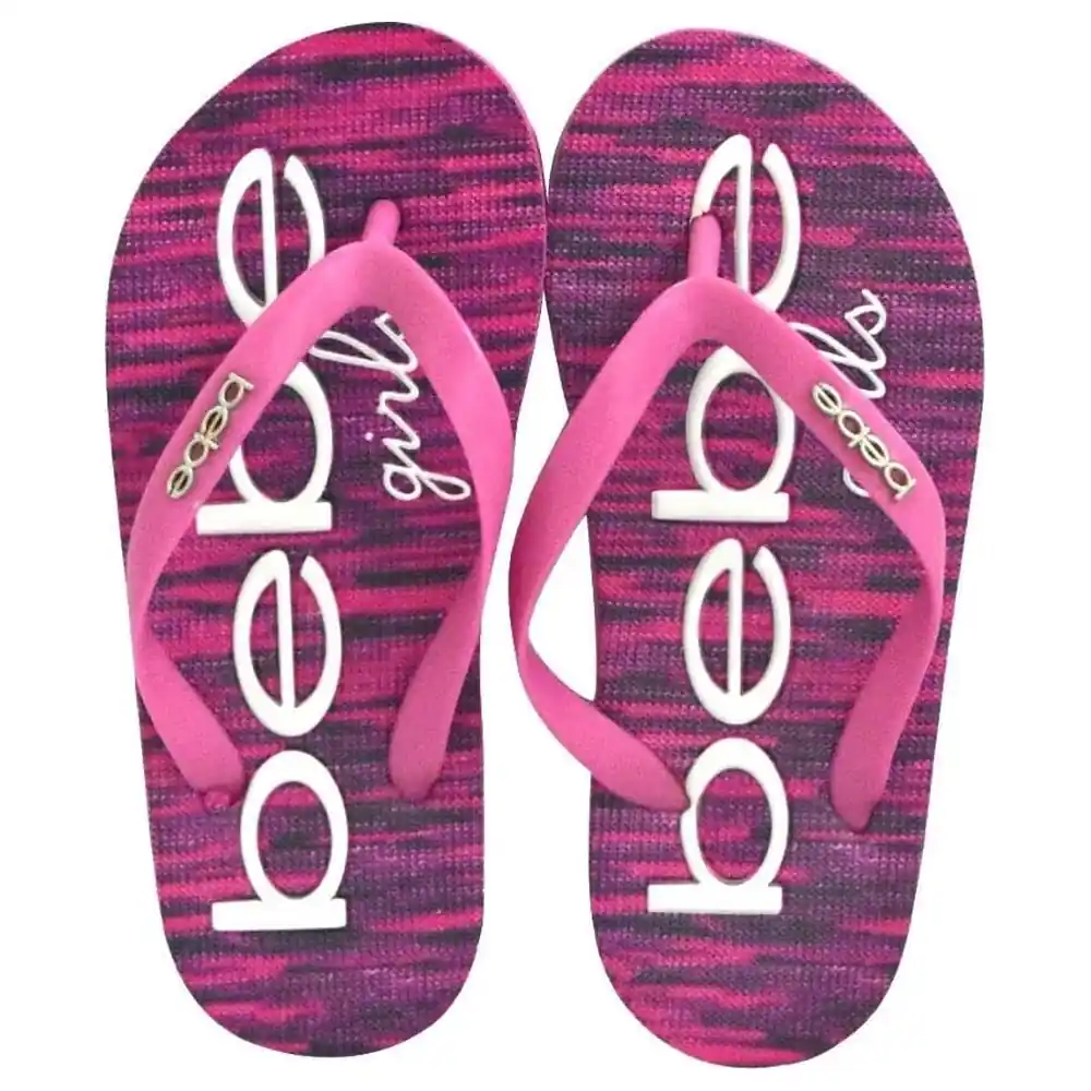 Bebe Girls Space Dye EVA Flip Flops with Bold Logo Footbed and Pink Thong Straps, Flat Slip-On Sandals, Pink, Size 11