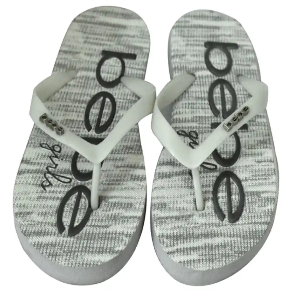 Bebe Girls Space Dye Flip Flops, Grey EVA Thong Sandals with Logo Footbed and Studded Toe Post Strap, Size 1