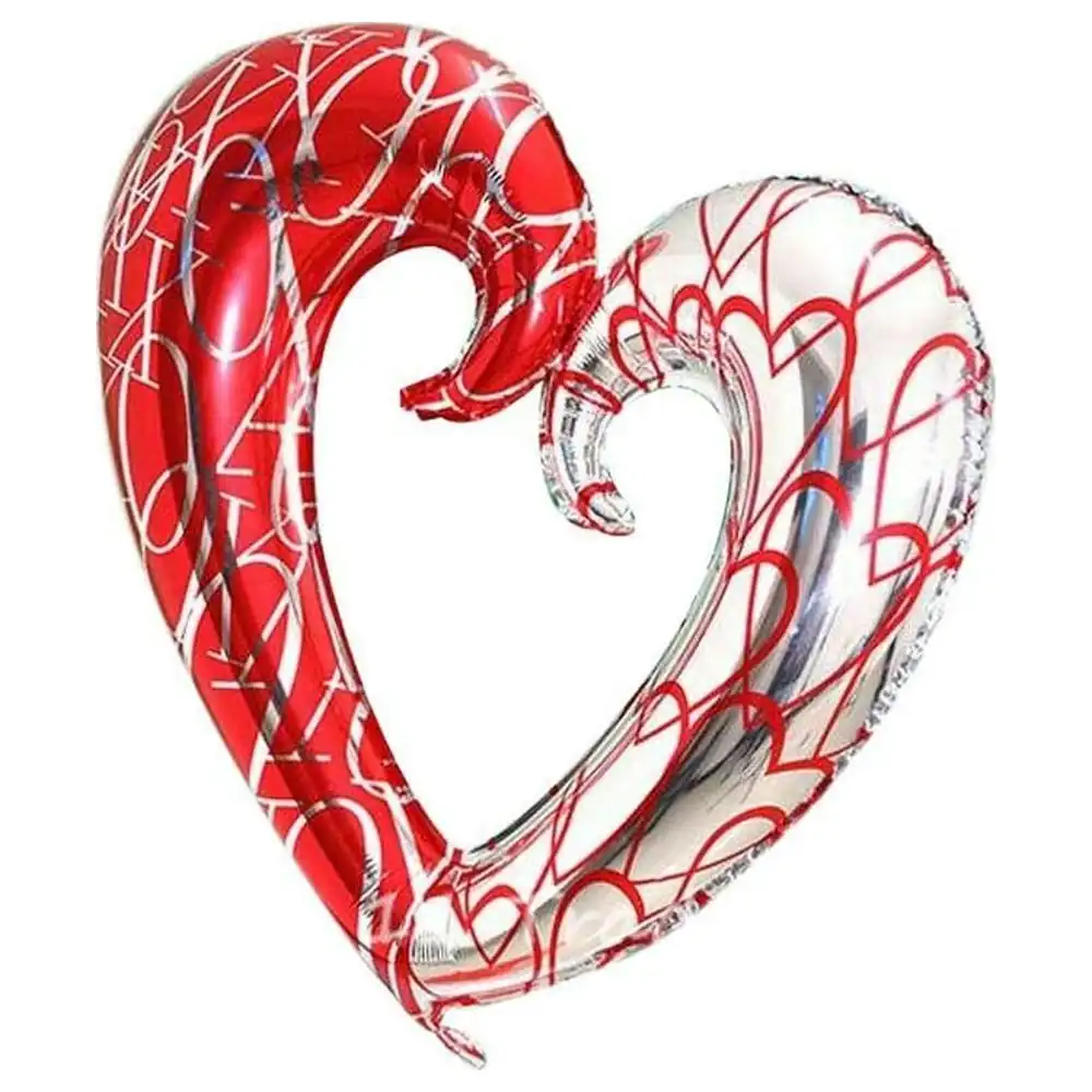 Bouketo Super Shape Open Heart Foil Balloon, Red and Silver Swirl Design for Birthdays and Romantic Celebrations