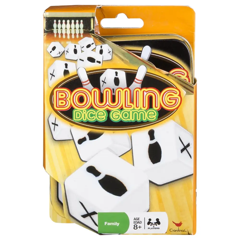 Cardinal Bowling Dice Game in Storage Tin, Family Dice Game with Pin and Strike Dice for 2 Players Ages 8 and Up - 117
