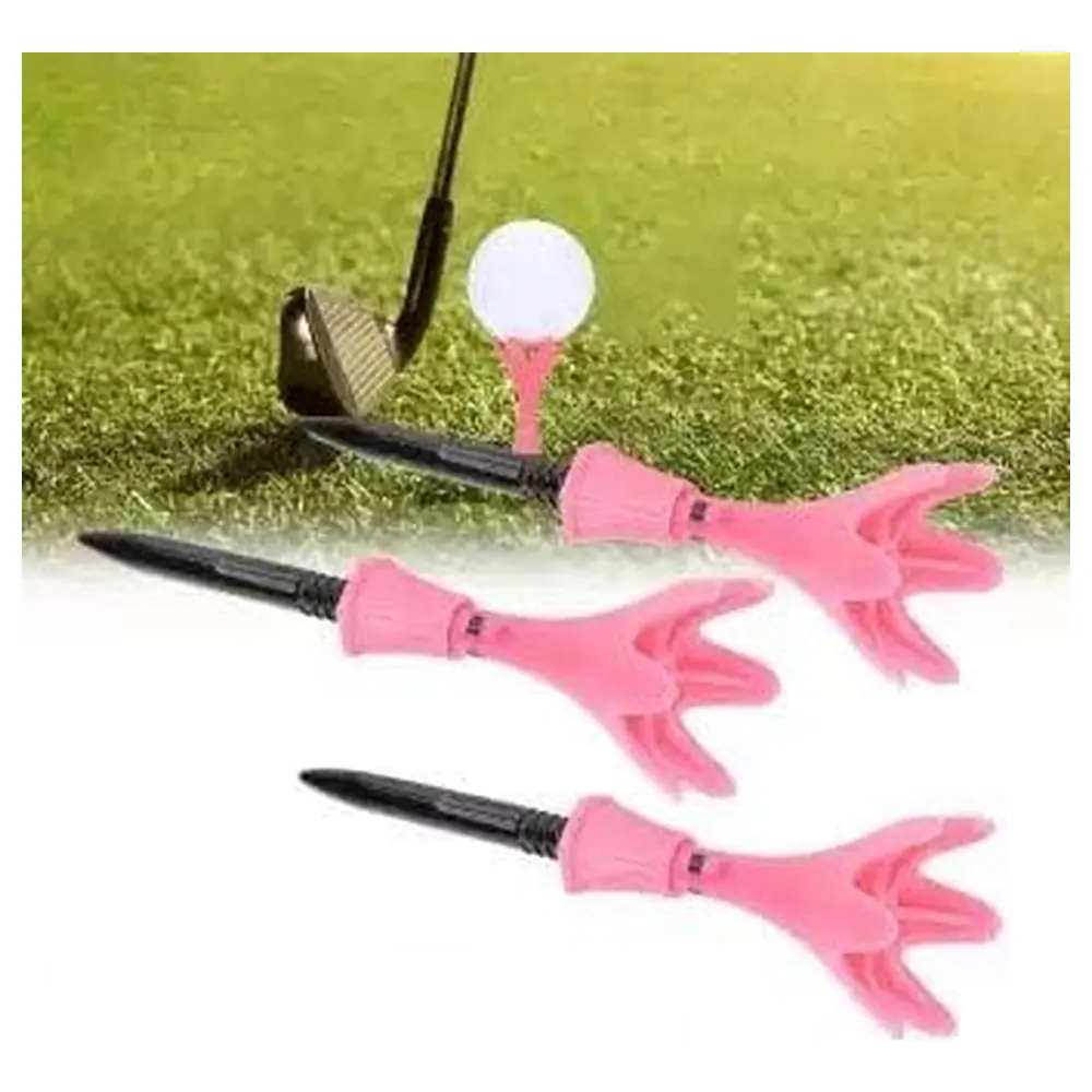 Cation Pink Golf Tees 3 Pack, Durable PP Claw Head Tees with 6 Support Points and Threaded Stem for Golf Training