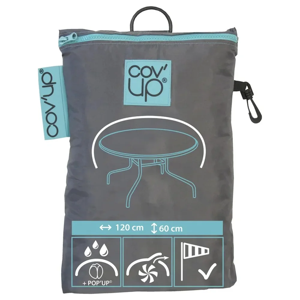 Cov'up Urban Round Outdoor Table Cover 120 cm Diameter x 60 cm, Pop'up Rain Drain, Anti-Mould Ventilation, Windproof Elastic Fit and Built-In Storage Bag - 101783