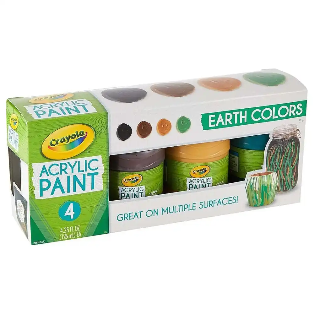 Crayola Multi-Surface Acrylic Paint Set, 4 Count Earth Colors in Squeeze Bottles, Matte Finish for Paper, Wood, Fabric, Clay and Glass Crafts - Image 2