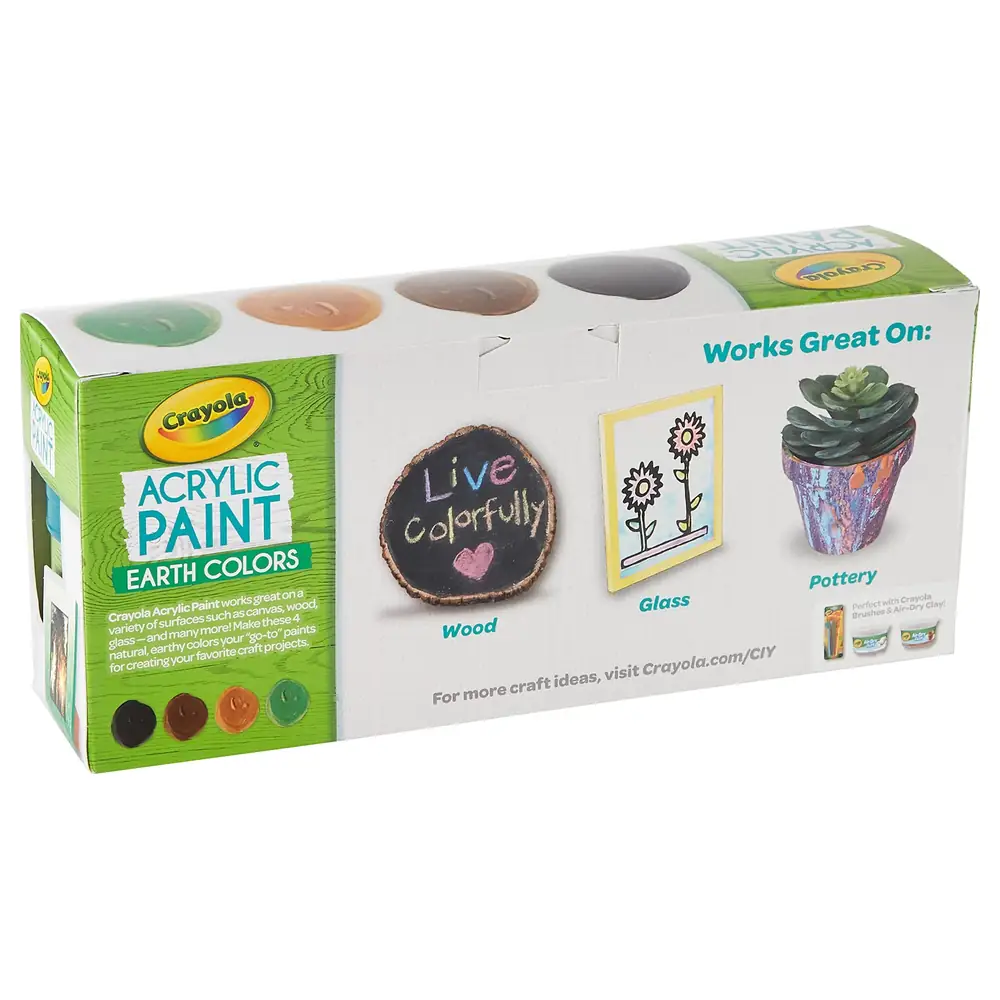 Crayola Multi-Surface Acrylic Paint Set, 4 Count Earth Colors in Squeeze Bottles, Matte Finish for Paper, Wood, Fabric, Clay and Glass Crafts - Image 4
