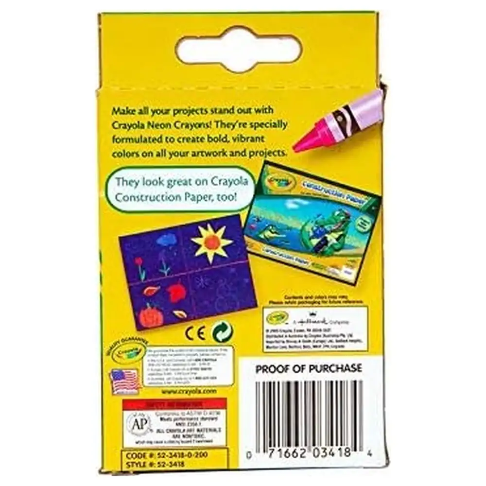 Crayola Neon Crayons 8 Count, Bold Vibrant Neon Colours in Classic Tuck Box for Kids Colouring, Drawing and Art Projects - 52-3418 - Image 2