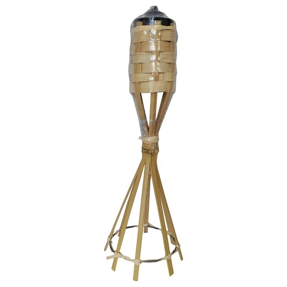 Desert Ranger Bamboo Tabletop Torch with Woven Bamboo Head, Metal Canister Top and Splayed Bamboo Legs for Patio and Garden Evenings - BT3516