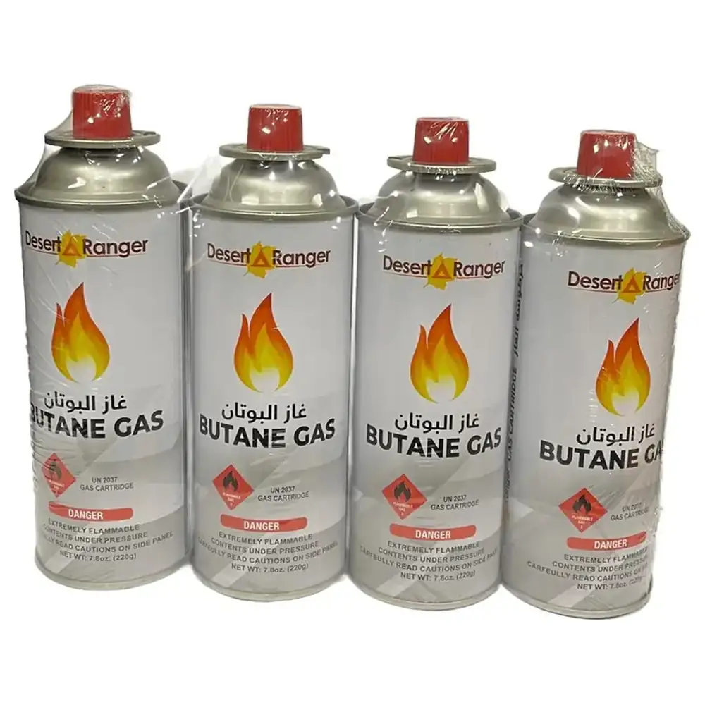 Desert Ranger Butane Gas Cartridge Set, 4 x 220 g Cartridges for Portable Camping Stoves with Quick Connection and Clean Steady Flame - DR Butane Set