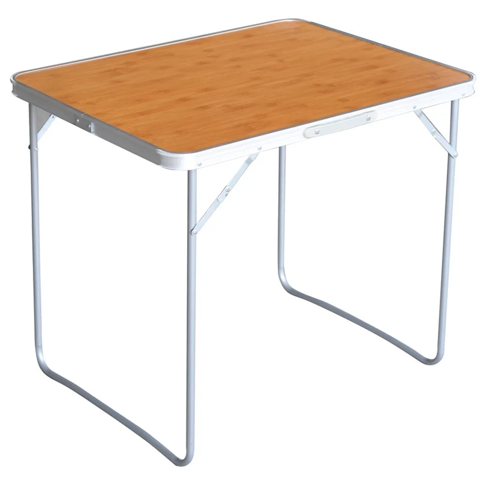 Desert Ranger Folding Picnic Table with Bamboo Pattern Plywood Top, Silver Folding Legs and Built-In Carry Handle for Camping - DR-HTA80