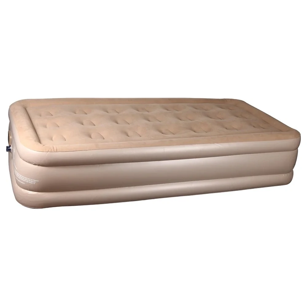 Desert Ranger Raised Air Mattress with Flocked Sleeping Surface and Tall Air Chamber Sides for Camping and Guests, Beige - TK-AB813