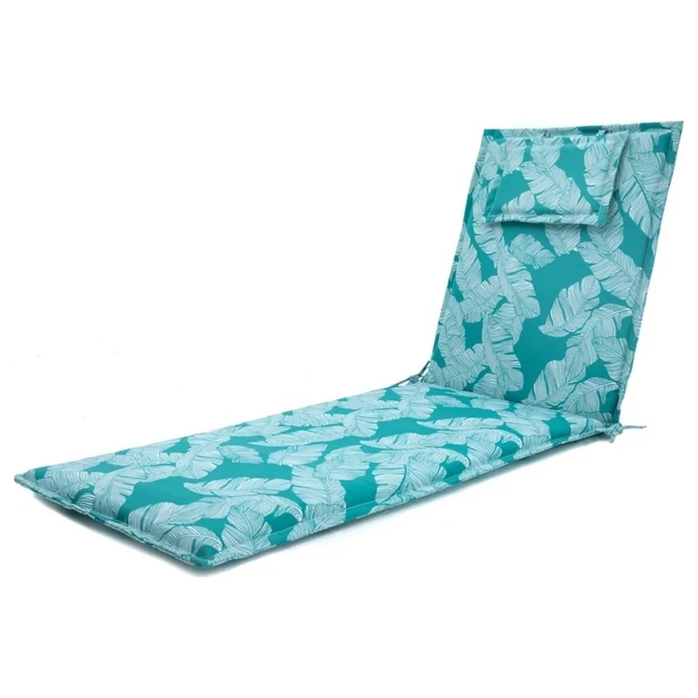 Desert Ranger Sunlounger Cushion with Attached Head Pillow and Tie Fastenings, Tropical Leaf Print Pad for Pool, Garden and Beach Loungers - DY3-SB