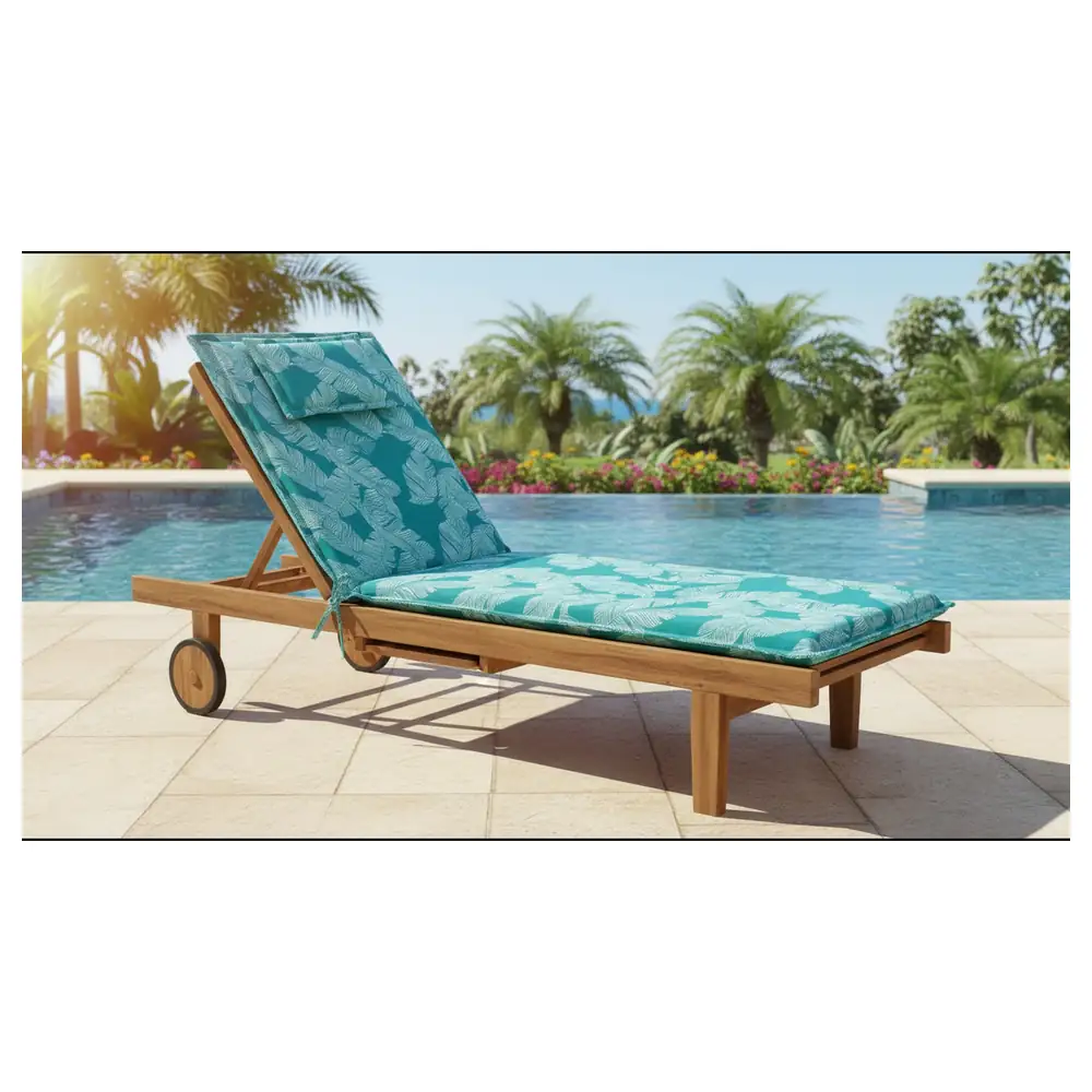 Desert Ranger Sunlounger Cushion with Attached Head Pillow and Tie Fastenings, Tropical Leaf Print Pad for Pool, Garden and Beach Loungers - DY3-SB - Image 2