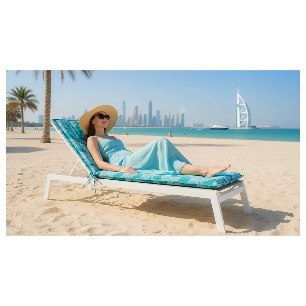 Desert Ranger Sunlounger Cushion with Attached Head Pillow and Tie Fastenings, Tropical Leaf Print Pad for Pool, Garden and Beach Loungers - DY3-SB - Image 6