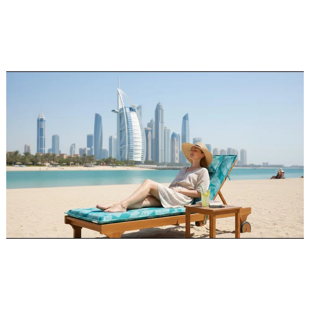 Desert Ranger Sunlounger Cushion with Attached Head Pillow and Tie Fastenings, Tropical Leaf Print Pad for Pool, Garden and Beach Loungers - DY3-SB - Image 8