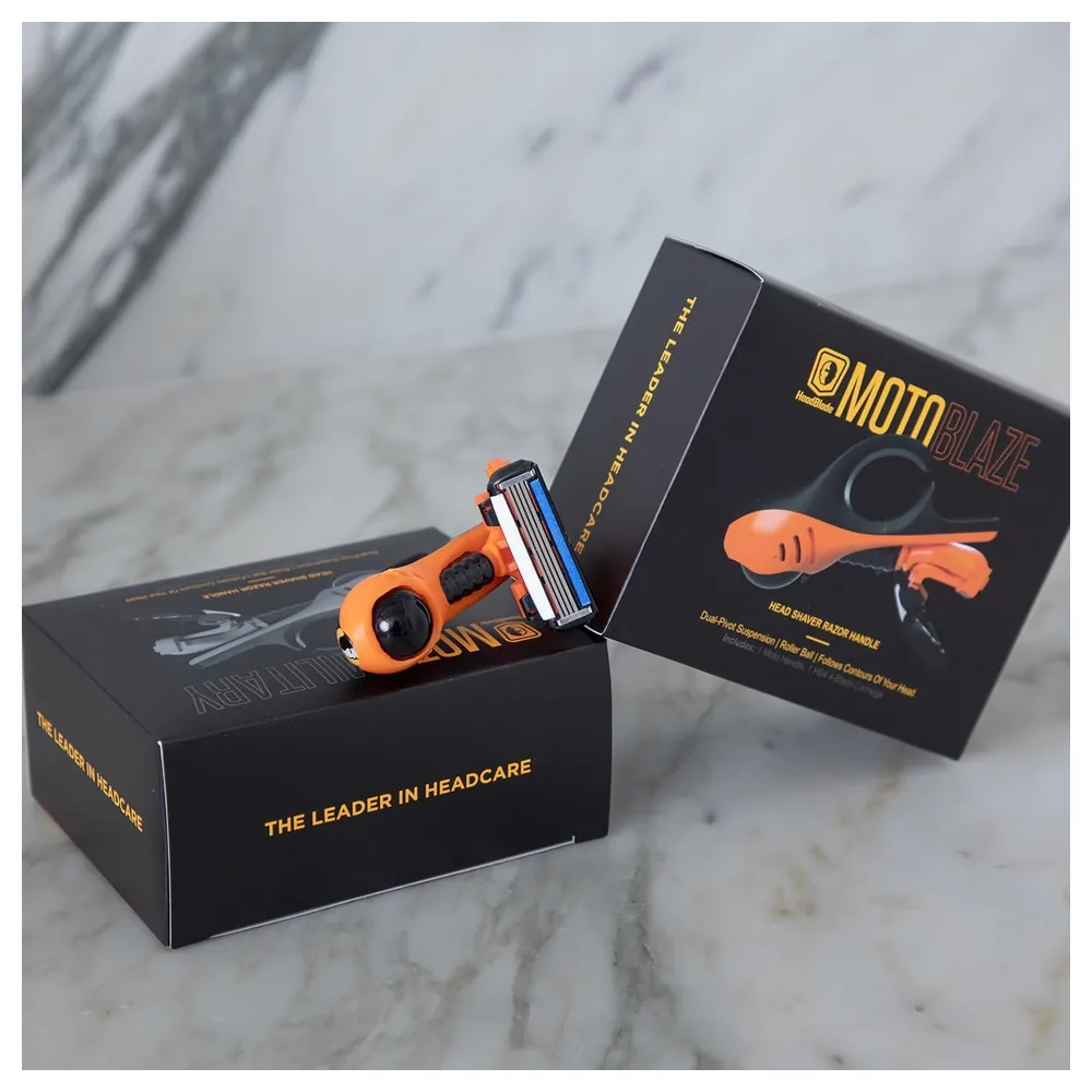 HeadBlade LE MOTO Blaze Head Shaver Razor Handle with Dual-Axis Suspension, Roller Ball and Rubber Finger Ring, Fits HB4 and HB6 Cartridges - Orange - HBRZMOBLZ - Image 5