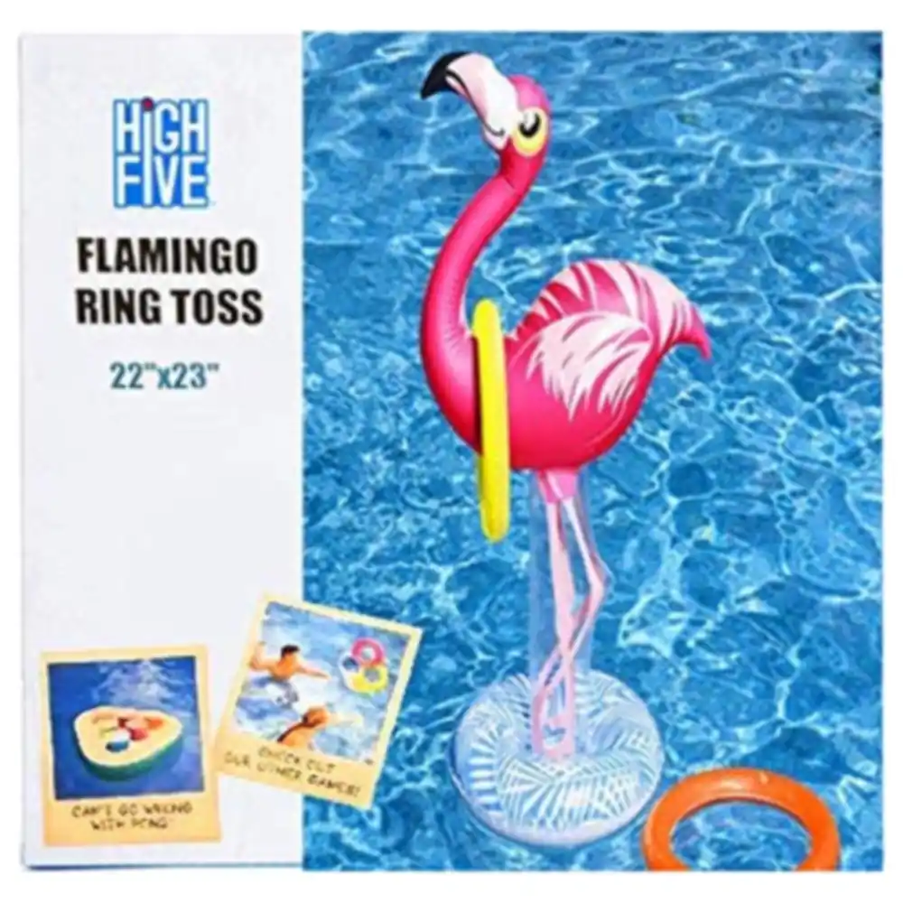 High Five Inflatable Floating Flamingo Ring Toss Pool Game with 3 Different-Size Rings, 22 x 23 Inch, for Pool, Lake and Beach Fun, Multicolour - Image 4