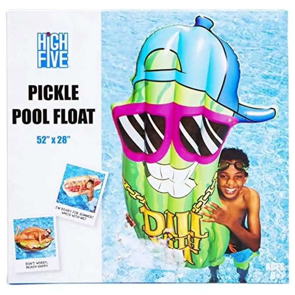 High Five Pickle Pool Float, Giant 52 x 28 Inch Inflatable Lounger with Soft Raft Base and Repair Patch for Pool, Lake and Beach, Multicolour - Image 4
