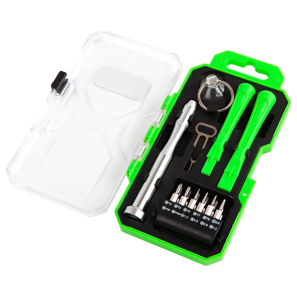 Hyper Tough 17-Piece Smartphone Repair Kit with Precision Screwdriver, 12 Bits, Pry Tools, Suction Cup and SIM Eject Pin in Storage Case