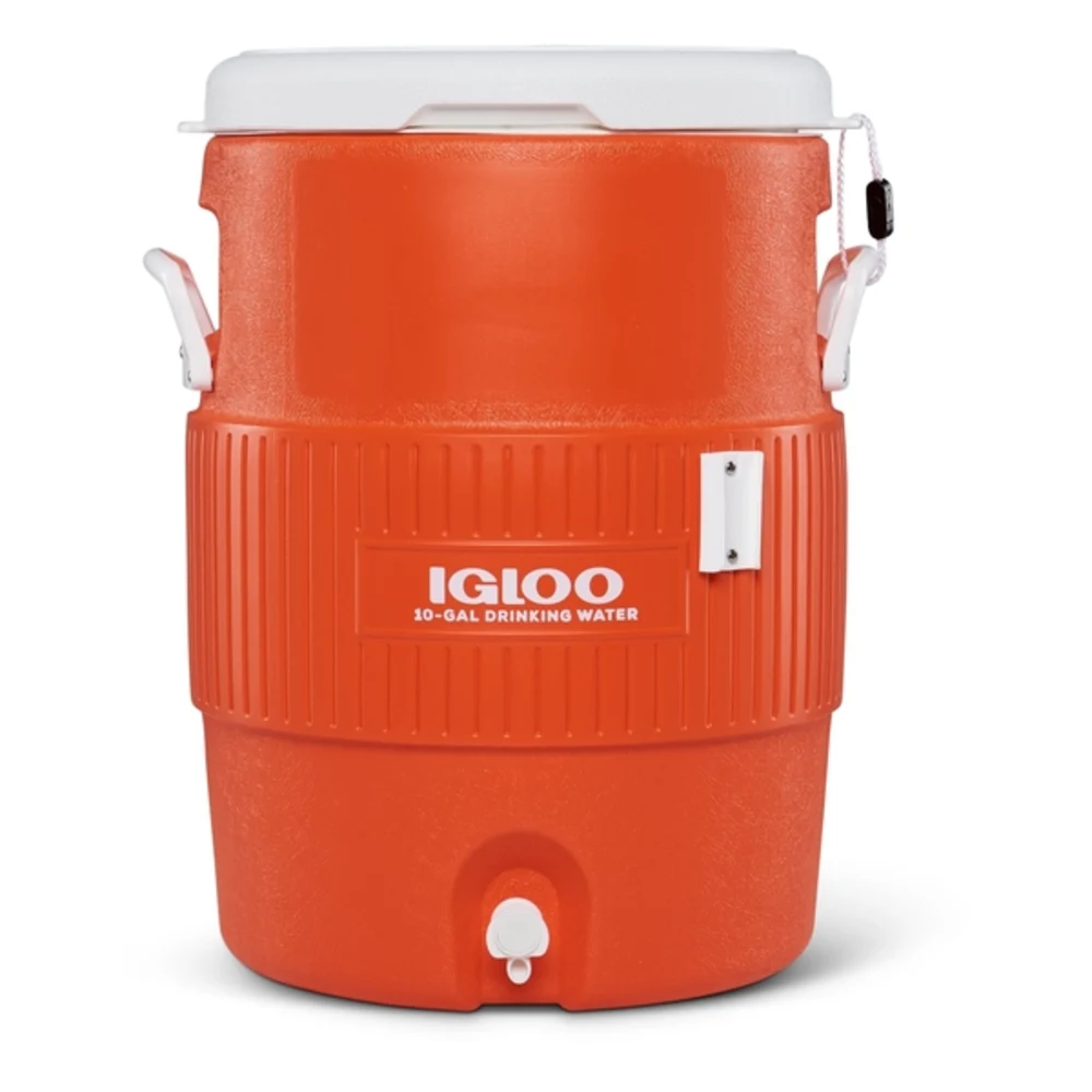 Igloo 10 Gallon Seat Top Water Cooler Jug with Cup Dispenser, Ultratherm Insulation, Push-Button Spigot, Sports and Job Site, Orange - 00042021