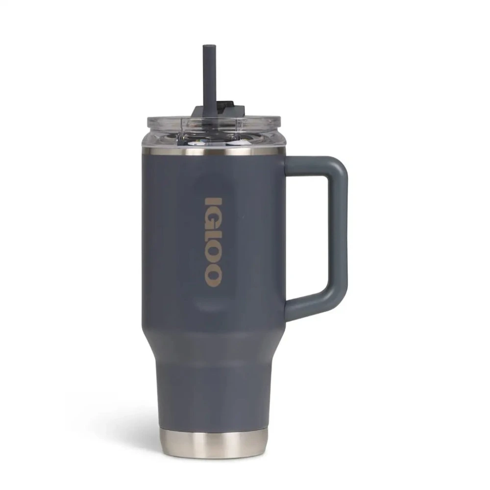 Igloo 40 oz Stainless Steel Travel Mug with Straw, Vacuum Insulated, Leakproof Flip and Sip Lid, Left and Right Hand Use, Carbonite - 00071227