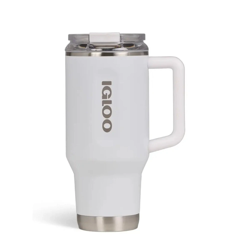Igloo 40 oz Stainless Steel Travel Mug with Straw, Vacuum Insulated, Leakproof Flip and Sip Lid, Left and Right Hand Use, White - 00071226