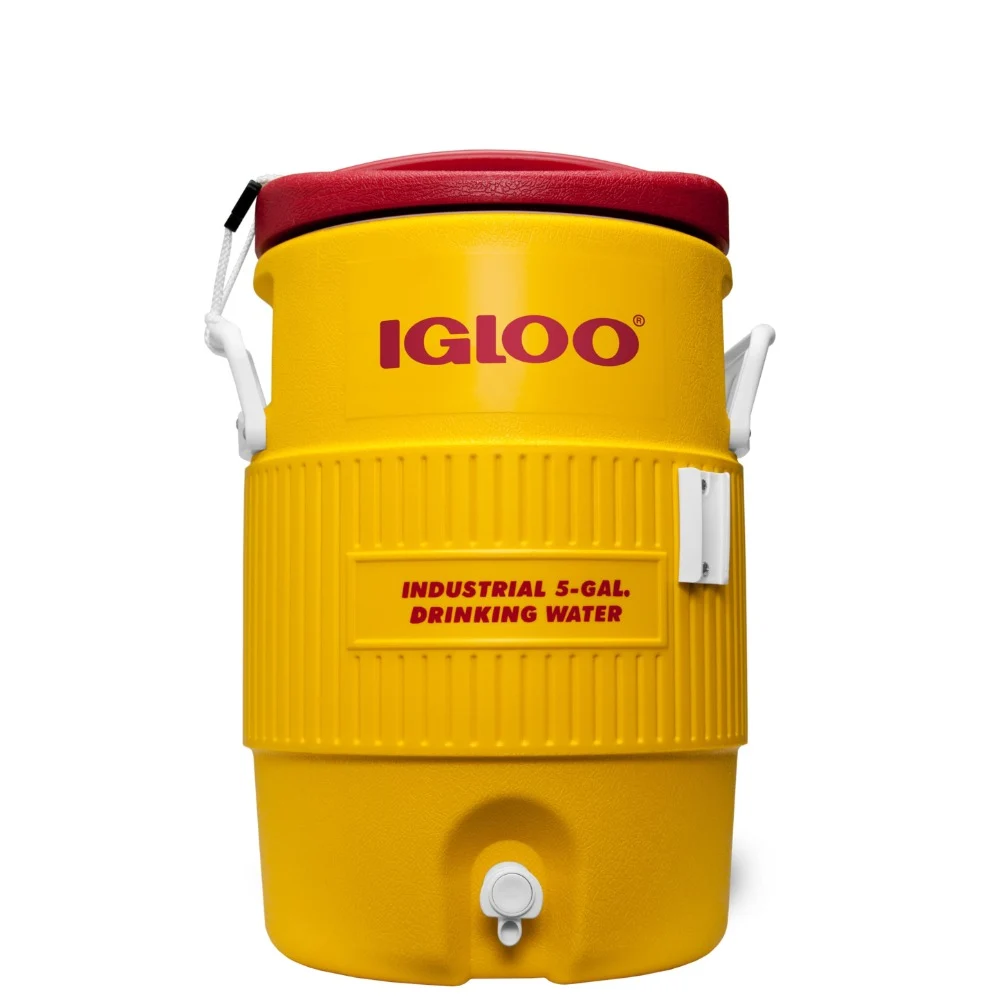 Igloo 400 Series 5 Gallon Beverage Cooler, Push-Button Tap, Ultratherm Insulation, UV Resistant, Work Site and Party Water Jug, Yellow and White - 00000451