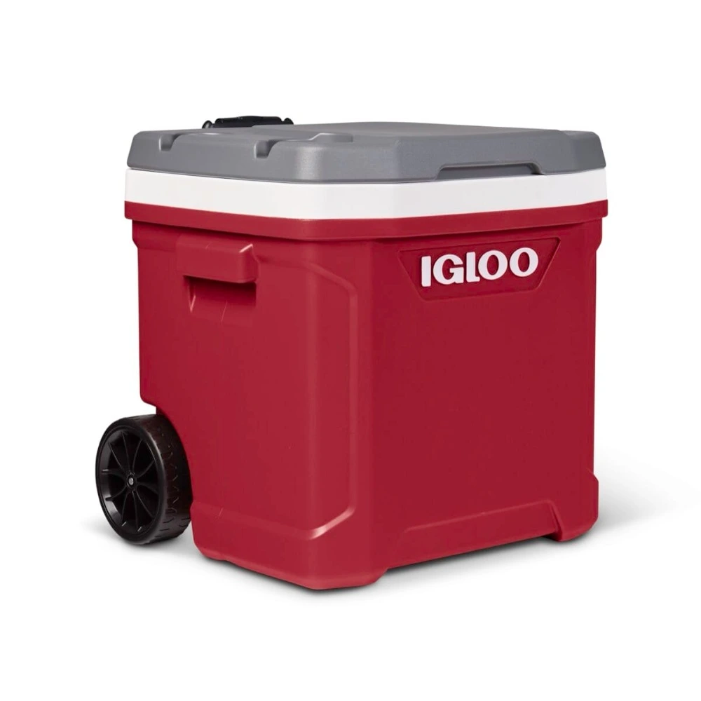 Igloo Latitude 60 Quart Roller Cooler, THERMECOOL Insulation, Cool Riser Technology, Wheels and Bail Handle, 4 Cup Holders, Red and White - 00035006 - Image 2