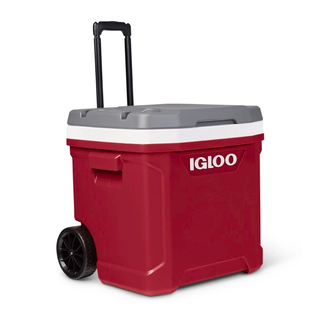 Igloo Latitude 60 Quart Roller Cooler, THERMECOOL Insulation, Cool Riser Technology, Wheels and Bail Handle, 4 Cup Holders, Red and White - 00035006 - Image 3
