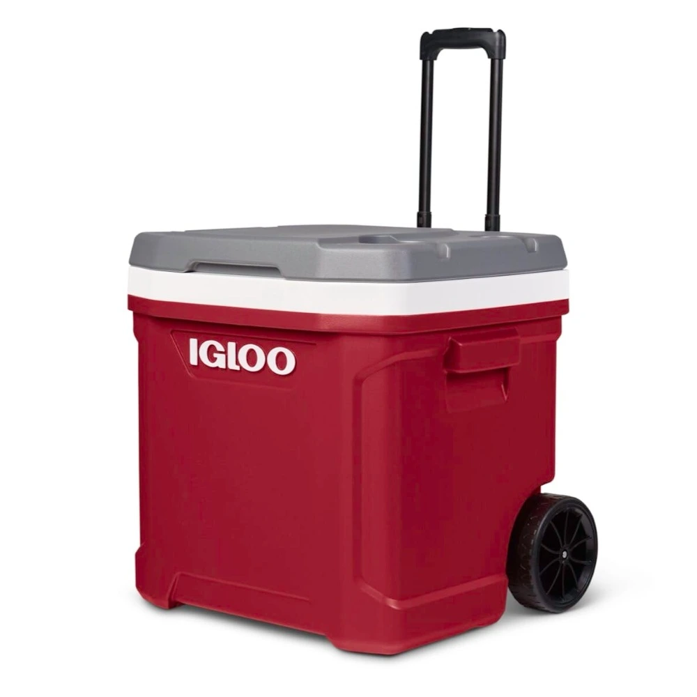 Igloo Latitude 60 Quart Roller Cooler, THERMECOOL Insulation, Cool Riser Technology, Wheels and Bail Handle, 4 Cup Holders, Red and White - 00035006 - Image 4
