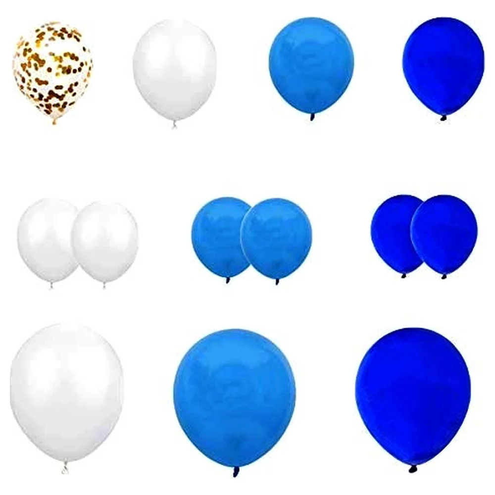 InBy 103-Piece Latex Balloon Pack in Dark Blue, Blue, White and Gold Confetti, 18, 12 and 5 Inch Sizes for Birthday, Baby Shower and Wedding Decor