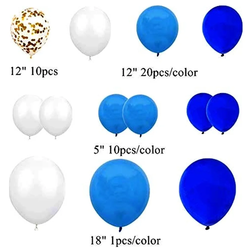 InBy 103-Piece Latex Balloon Pack in Dark Blue, Blue, White and Gold Confetti, 18, 12 and 5 Inch Sizes for Birthday, Baby Shower and Wedding Decor - Image 2