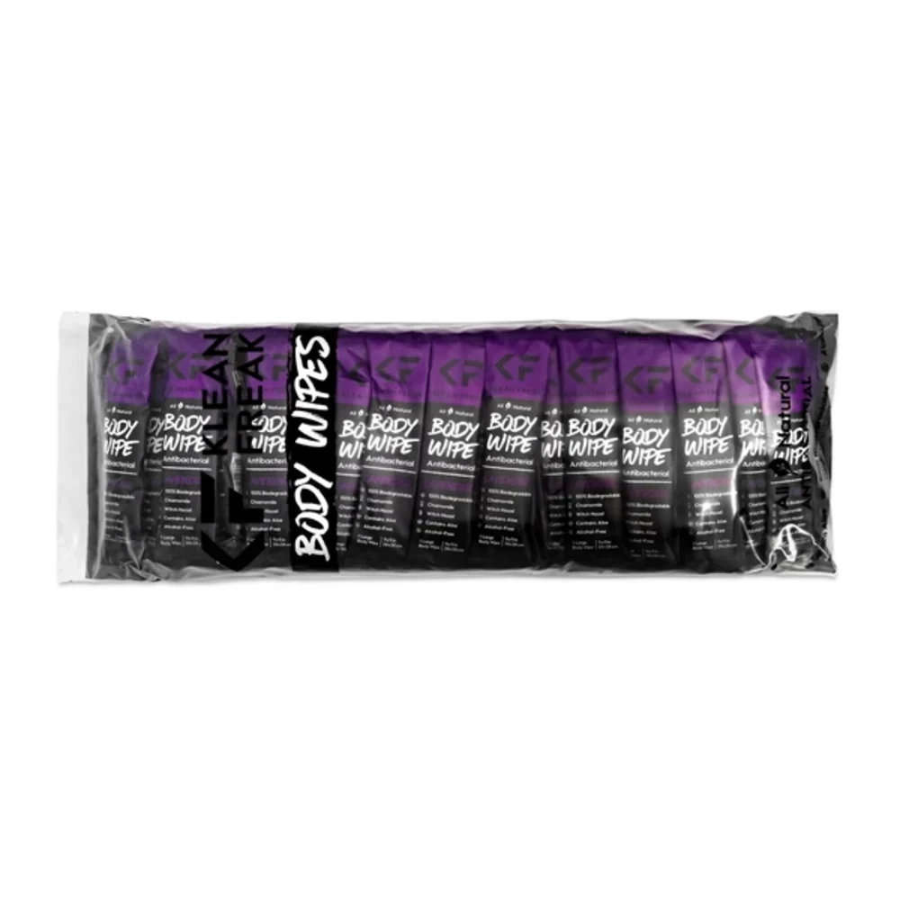 Klean Freak Body Wipes 100 Pack, Large 28 x 28 cm Shower Wipes, Alcohol Free, Aloe and Witch Hazel, Biodegradable, Bulk, Lavender - HPLV10