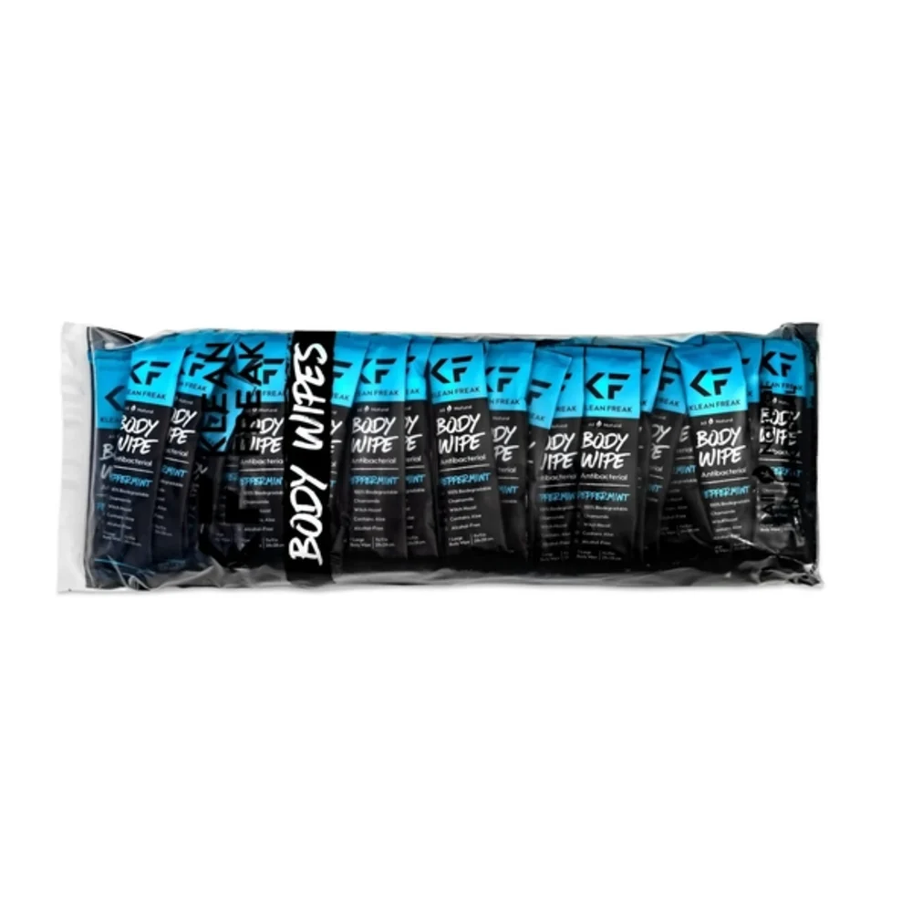 Klean Freak Body Wipes 100 Pack, Large 28 x 28 cm Shower Wipes, Alcohol Free, Aloe and Witch Hazel, Biodegradable, Bulk, Peppermint - HPPP10