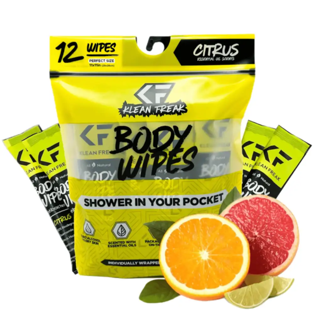 Klean Freak Body Wipes Dozen Pack, 12 Large 12 x 12 inch Shower Wipes, Alcohol Free, Aloe and Witch Hazel, Biodegradable, Vanilla - DZVN12