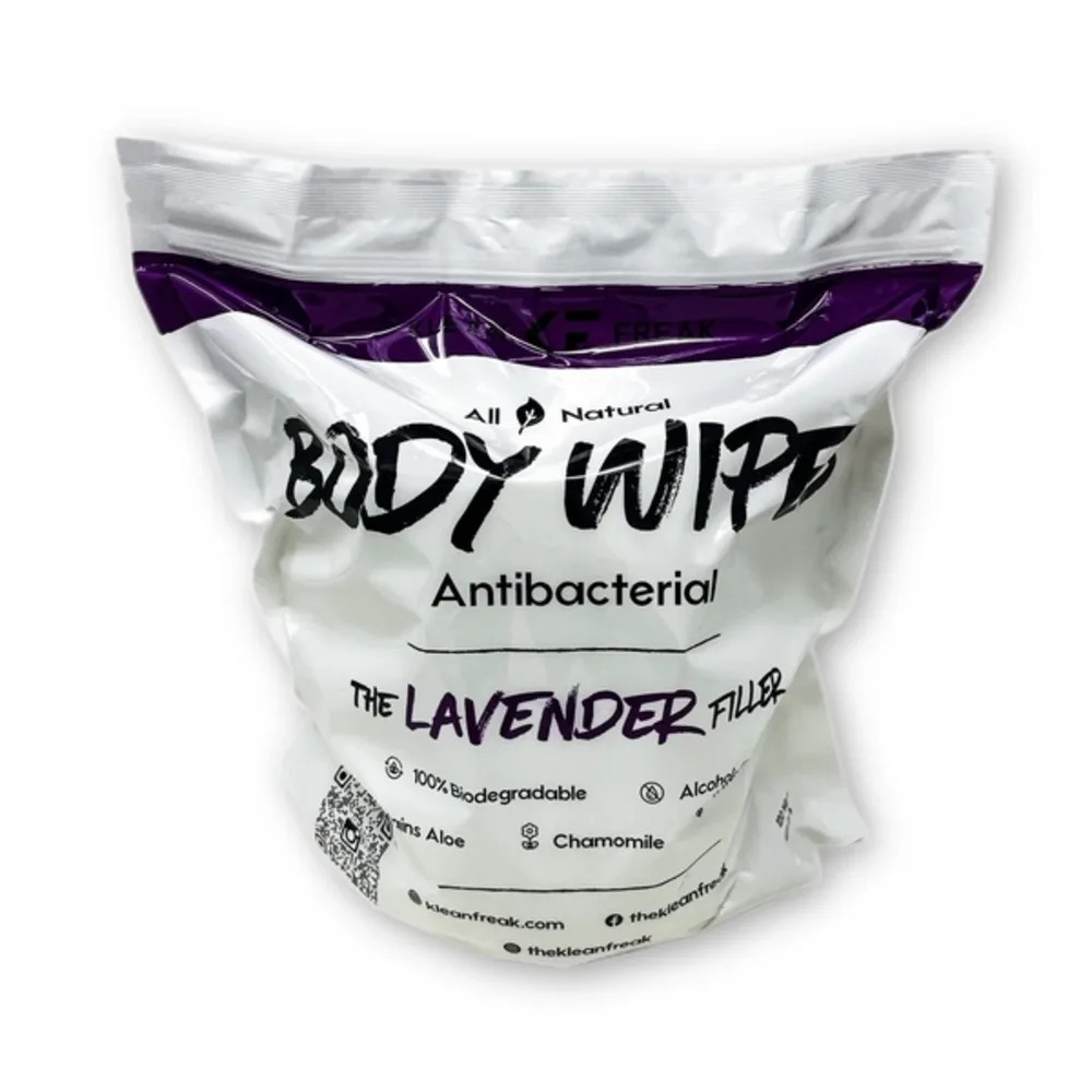 Klean Freak Body Wipes The Filler 120 Refill Bag, Resealable Refill for The Jug, Large Shower Wipes, Alcohol Free, Lavender - TFLV02
